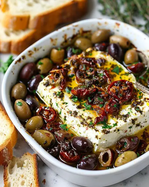 Baked Feta with Olives and Sun-Dried Tomatoes