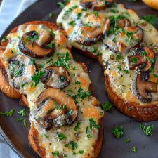 Gourmet Cheesy Mushroom and Garlic Toasts - Miarecipes