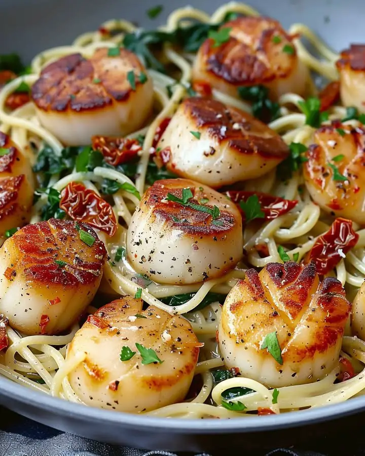 Creamy Scallop Spinach Spaghetti