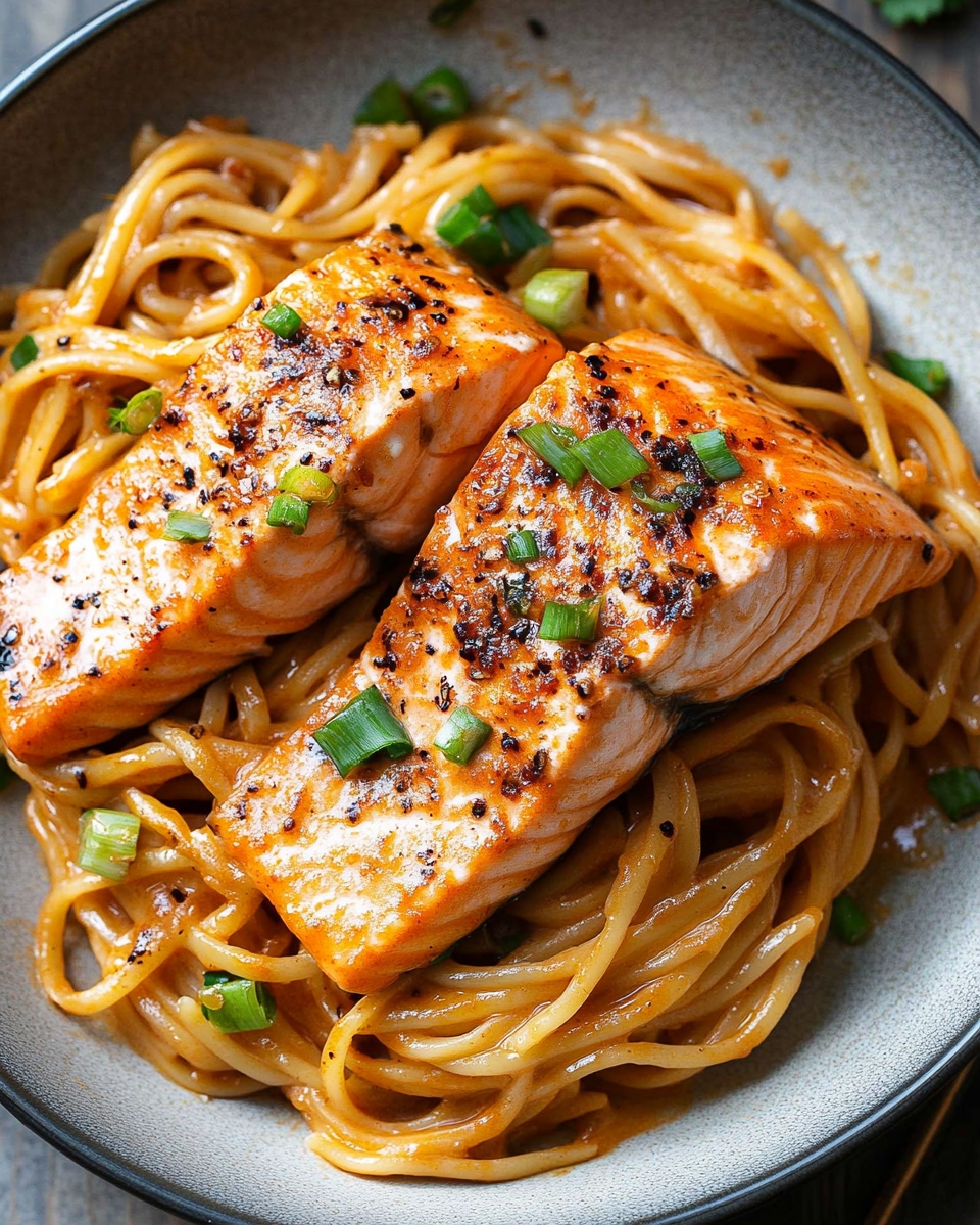 Creamy Garlic Salmon Noodles: The Perfect Fusion of Savory, Spicy, and Creamy