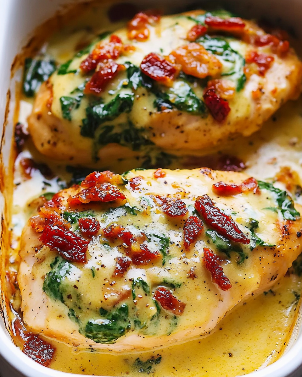 Creamy Smothered Chicken with Spinach and Sun-Dried Tomatoes