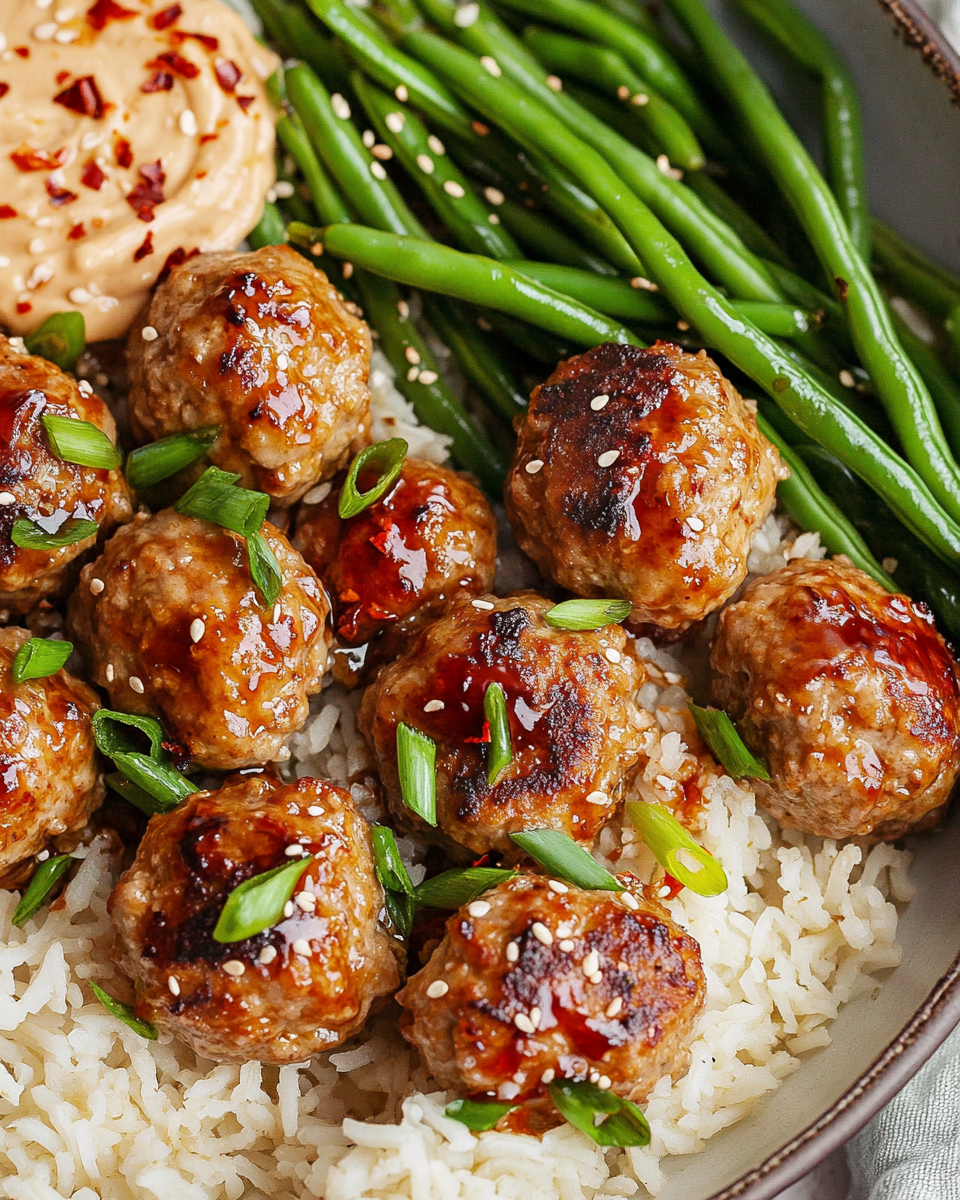 Firecracker Meatballs with Coconut Rice and Green Beans: A Flavorful Fusion Dish