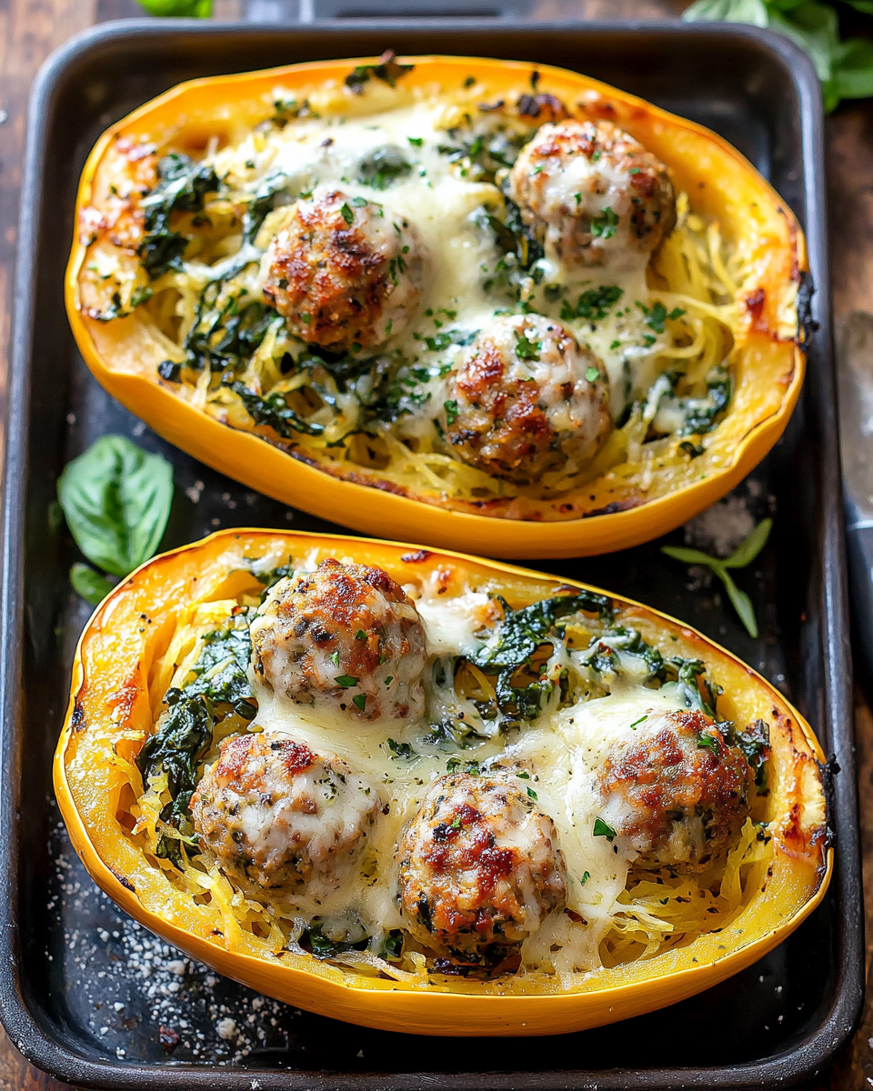 Spaghetti Squash with Cheesy Meatballs and Garlic Herb Butter: A Hearty, Flavorful Delight