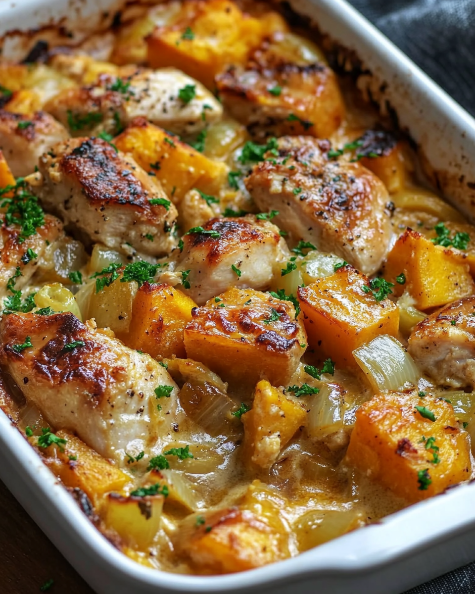 Creamy Chicken and Butternut Squash Bake: A Heartwarming, Low-Calorie Comfort Dish