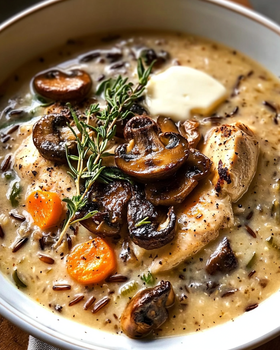 Creamy Wild Rice Chicken Soup with Roasted Mushrooms – A Heartwarming Comfort Food Recipe