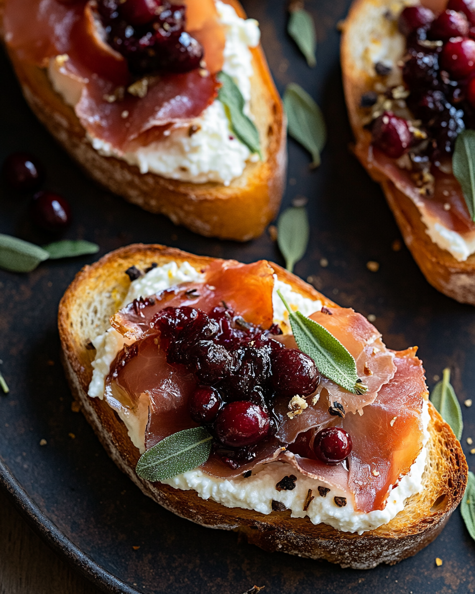 Savory Cranberry Ricotta Toast with Prosciutto and Fresh Sage: The Perfect Holiday Appetizer