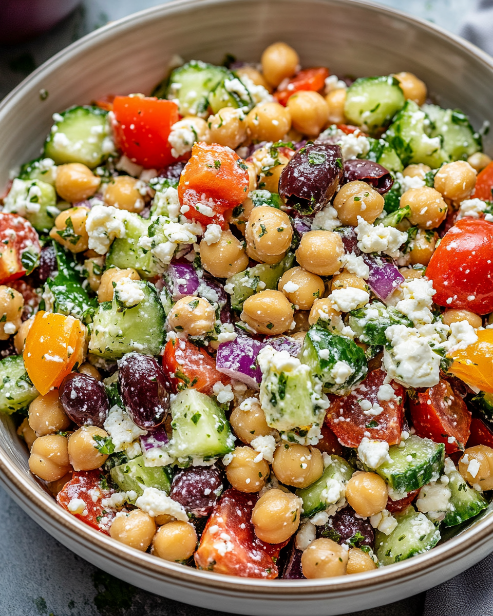 Fresh Mediterranean Chickpea Salad with Tzatziki Dressing: A Perfectly Balanced, Flavor-Packed Meal