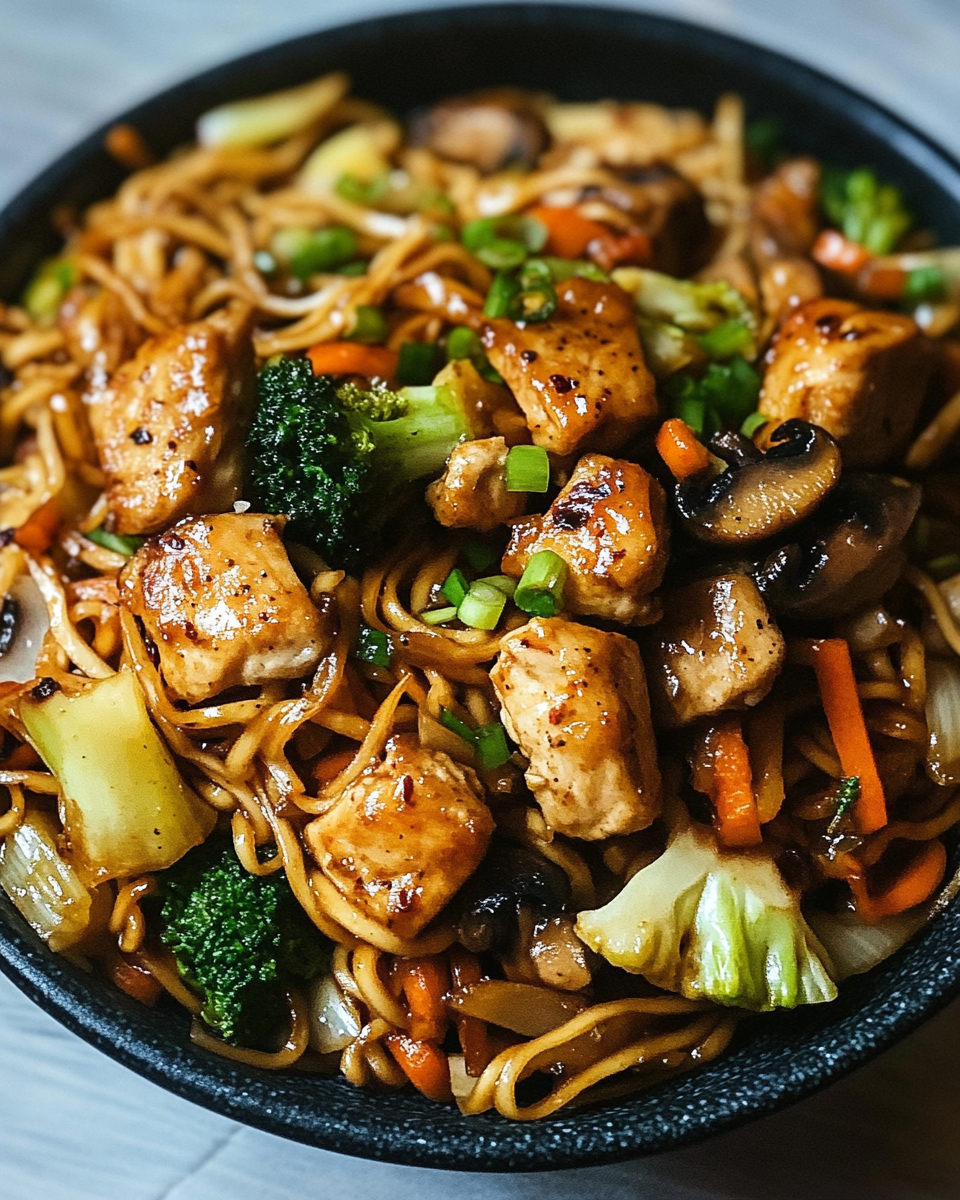 Garlic Chicken Lo Mein with Sautéed Vegetables – A Flavorful and Healthy Dinner Option