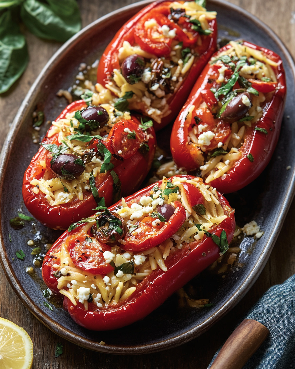 Roasted Red Pepper Stuffed with Orzo and Feta: A Mediterranean Delight