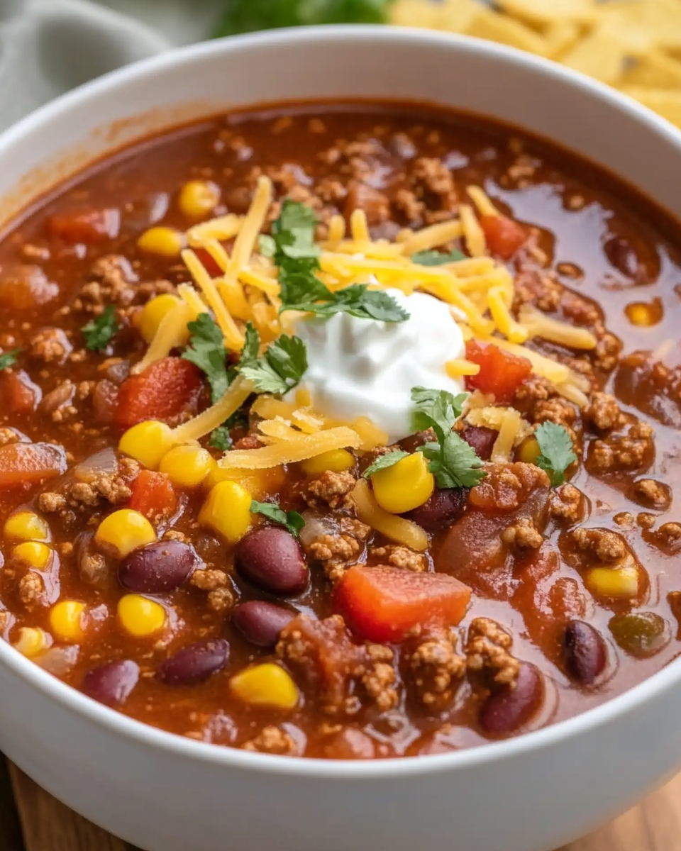 Hearty Ground Beef Chili with Beans and Veggies – A Comforting, Flavorful Meal for Any Day