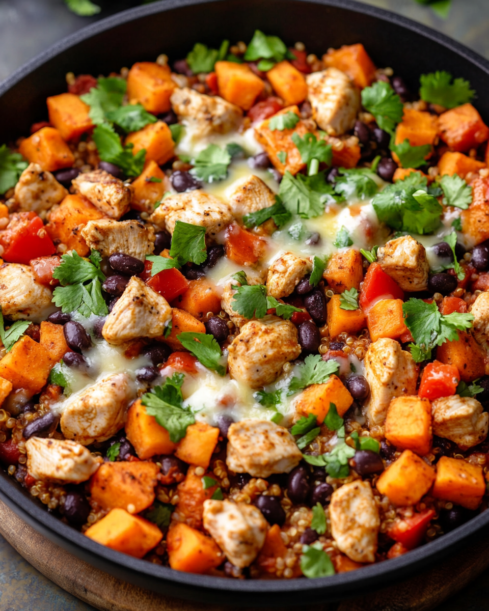 Quick Chicken and Sweet Potato Skillet with Black Beans and Veggies – A Flavorful One-Pan Meal