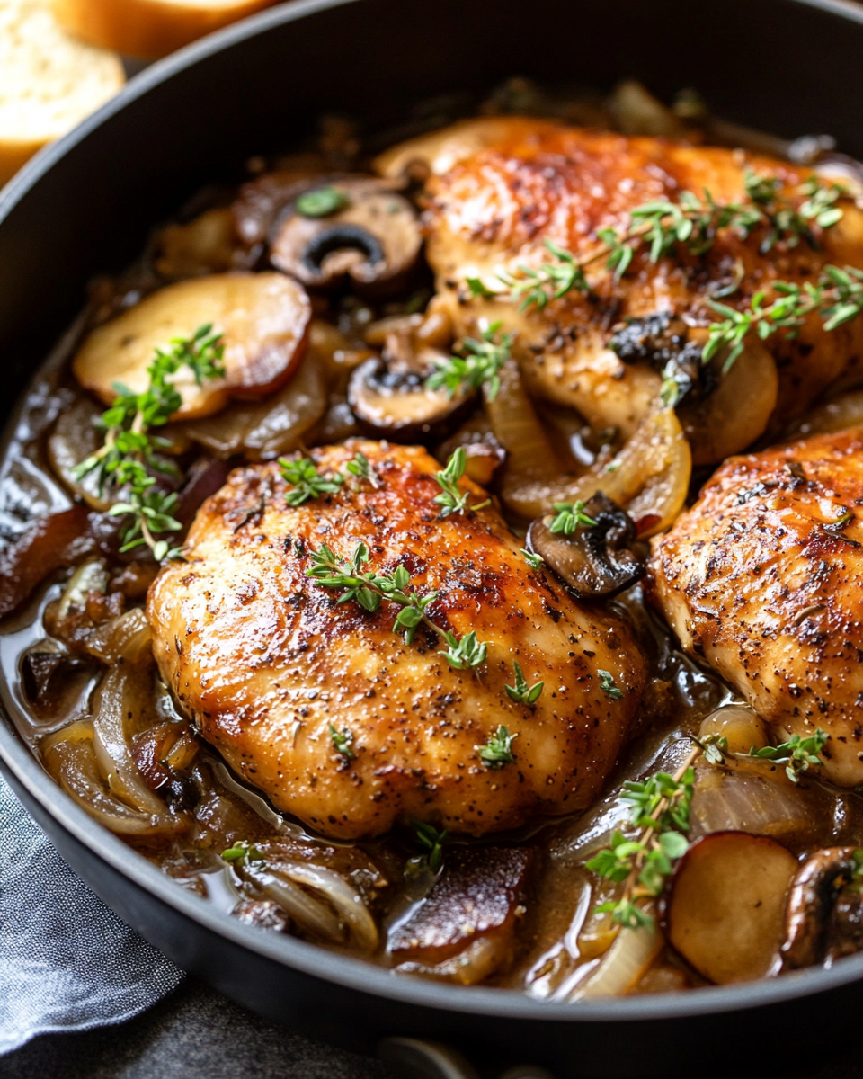 Apple Cider Braised Chicken with Mushrooms and Onions: A Comforting, Flavor-Packed Meal for Any Occasion