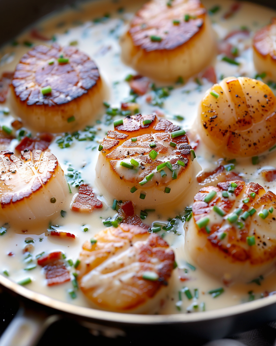 Scallops with Bacon Cream Sauce – A Decadent Seafood Delight