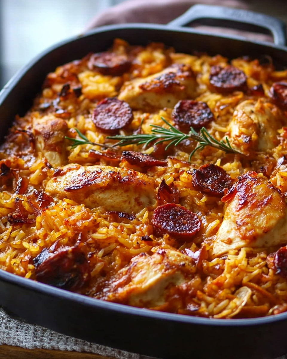 Spicy Chicken, Chorizo, and Rice Bake – A Flavorful One-Pan Wonder