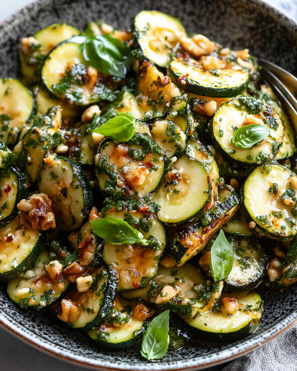 Crispy Sautéed Zucchini with Garlic-Herb and Walnut Dressing: A Flavorful Delight