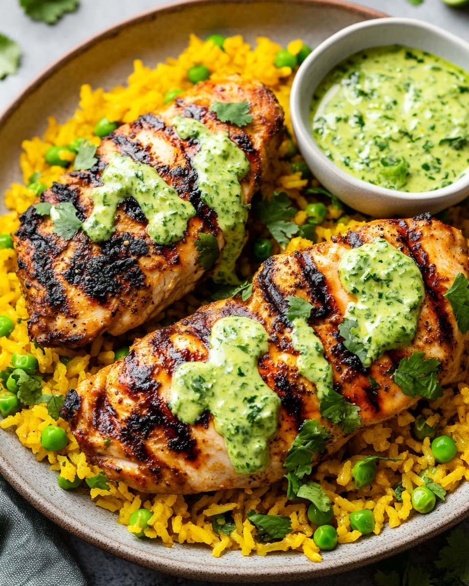 Grilled Chicken with Peruvian Yellow Rice & Creamy Green Sauce: A Flavorful Journey to Peru