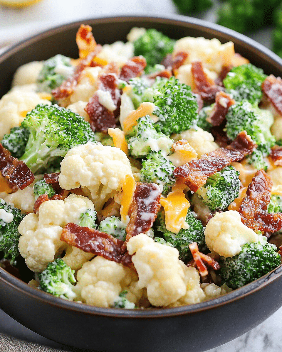 Fresh and Creamy Broccoli Cauliflower Salad with Bacon: A Flavorful, Light, and Refreshing Side Dish
