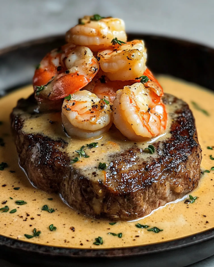 Delicious Filet Mignon with Shrimp and Lobster Cream Sauce: A Decadent Surf and Turf Feast