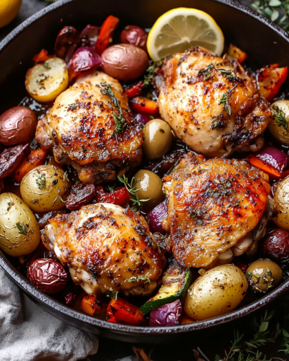 Baked Chicken Thighs with Roasted Vegetables and Lemon: The Ultimate Mediterranean-Inspired Meal