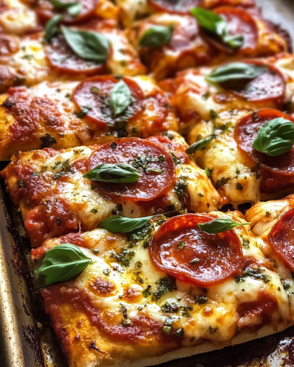 Homemade Detroit-Style Pepperoni Pizza with Fresh Herbs
