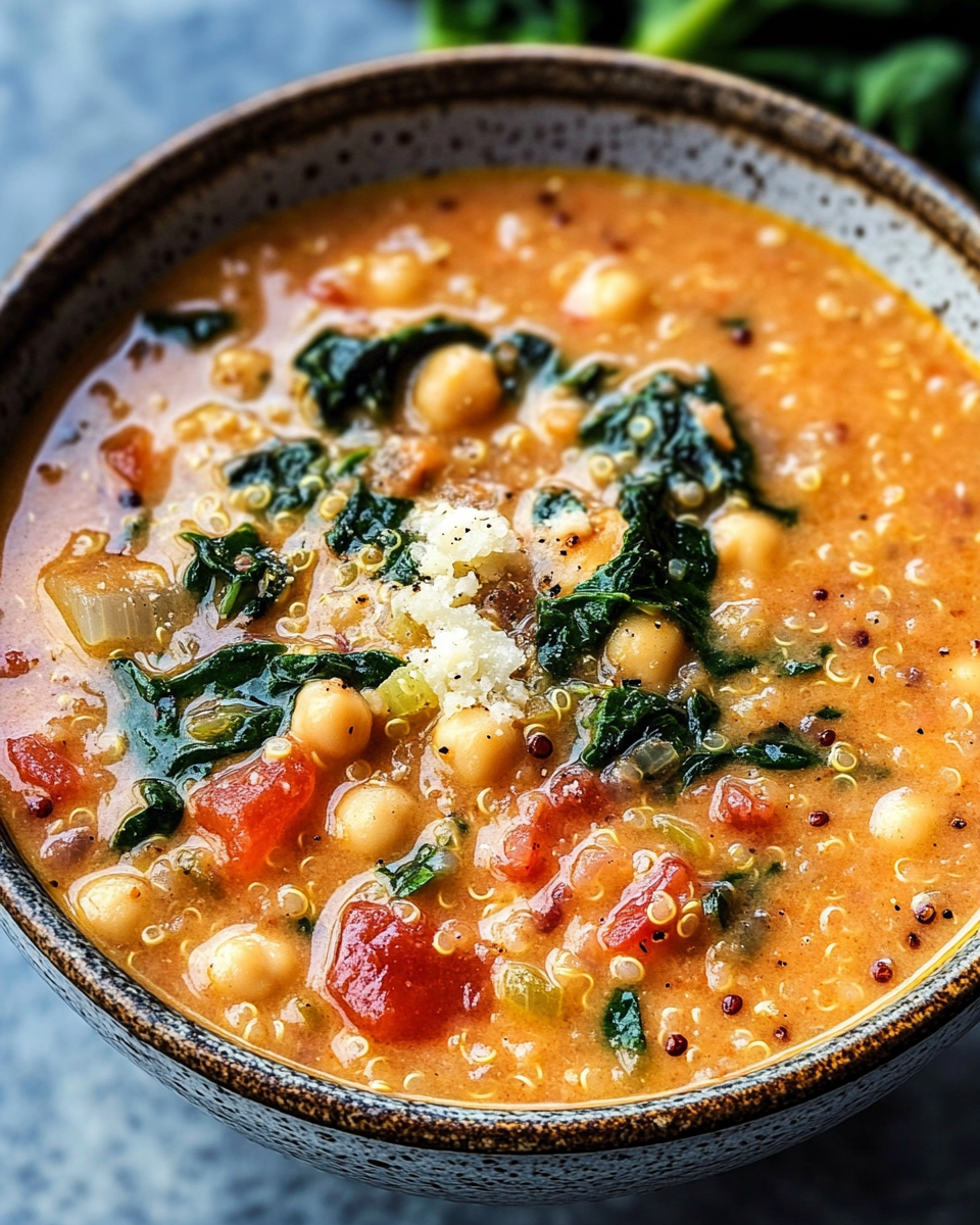 Hearty Quinoa Chickpea Soup with Spinach - A Comforting, Nutritious Meal