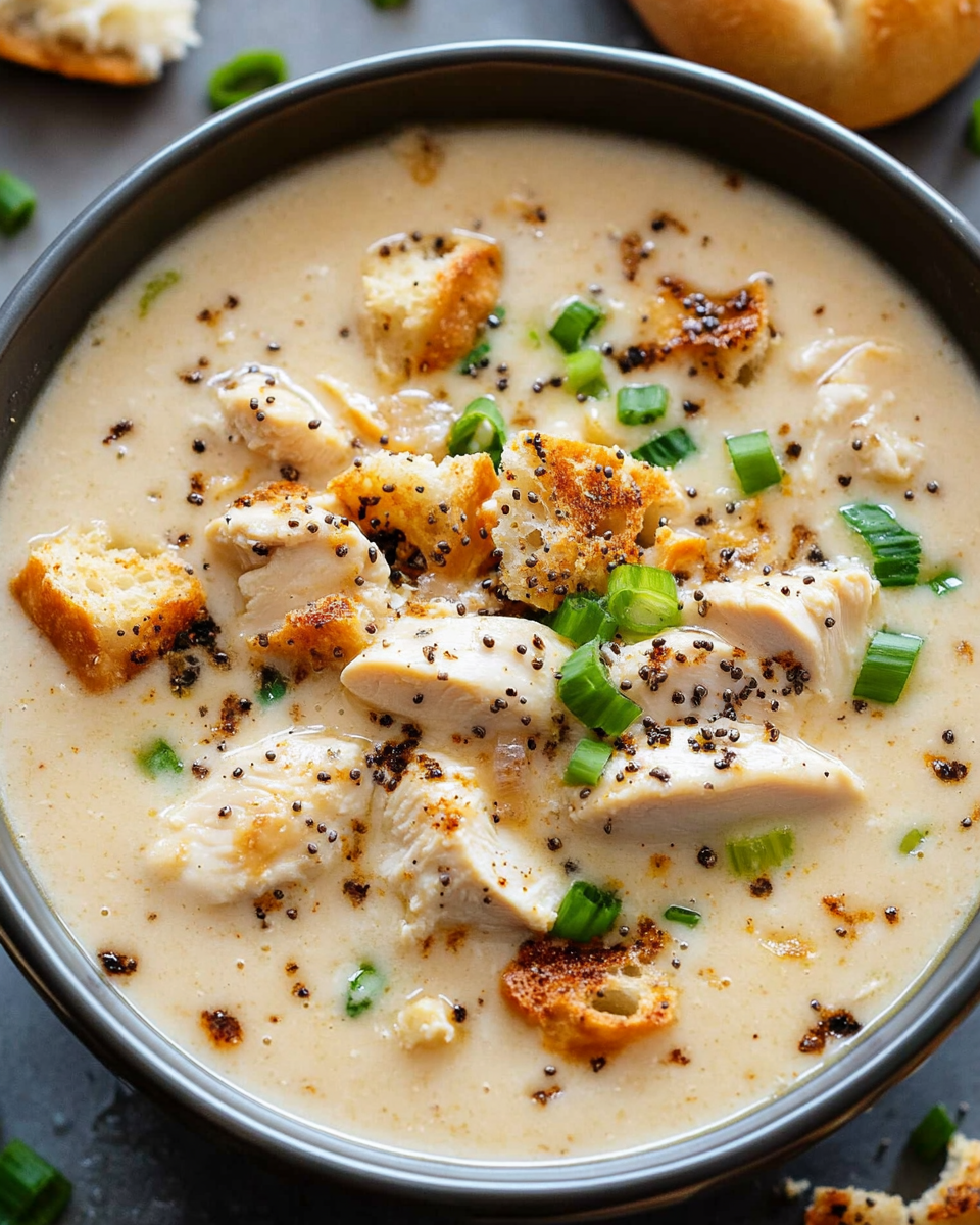 Everything Bagel Chicken Soup with Crunchy Bagel Croutons: A Comforting Dish for Every Season