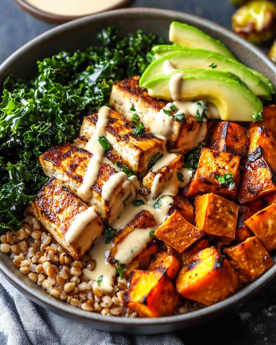 Baked Tofu and Sweet Potato Bowl with Kale and Avocado: A Wholesome, Flavorful Meal