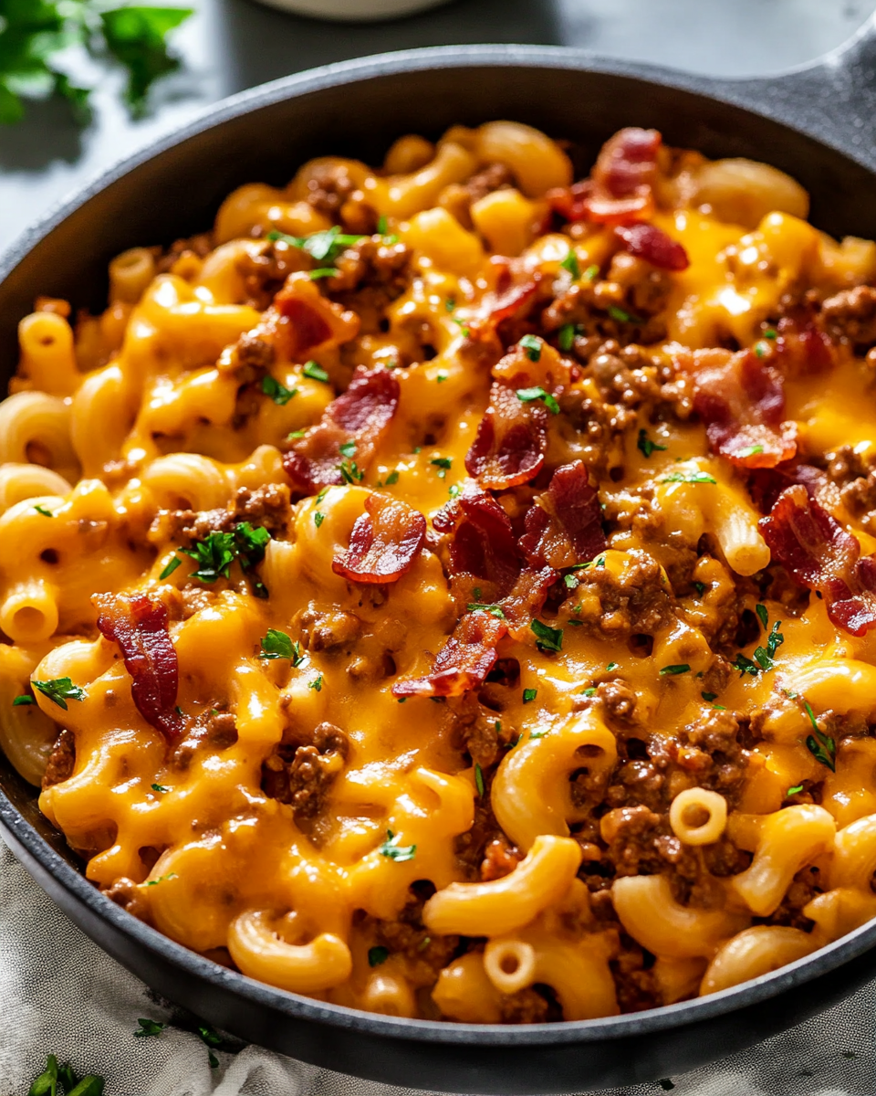Cheesy Beef and Bacon Macaroni Skillet: A Hearty Comfort Food for Any Night