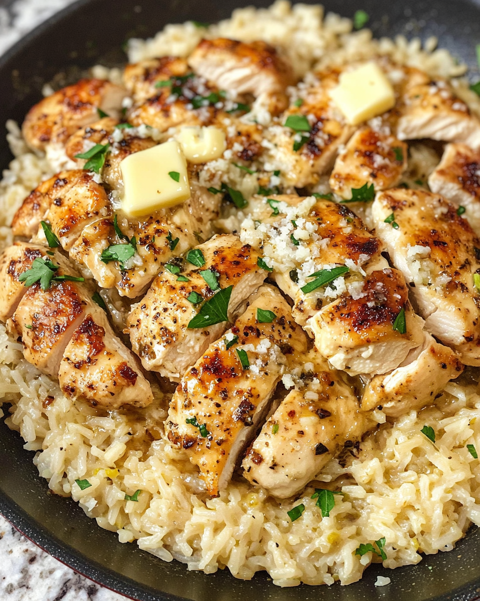 Garlic Butter Chicken with Parmesan Rice – A Comforting, Flavorful Meal