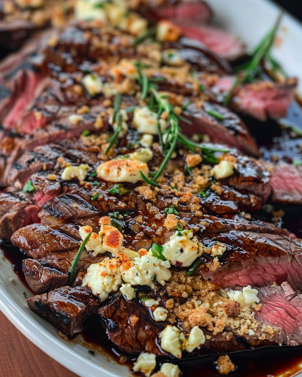 Balsamic Marinated Flank Steak with Blue Cheese Crust: A Flavorful Feast in 90 Minutes