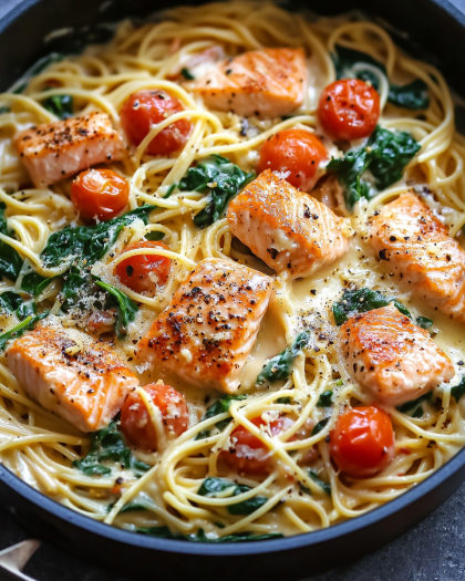 Creamy Salmon Spinach Pasta – A Rich and Flavorful Seafood Dinner