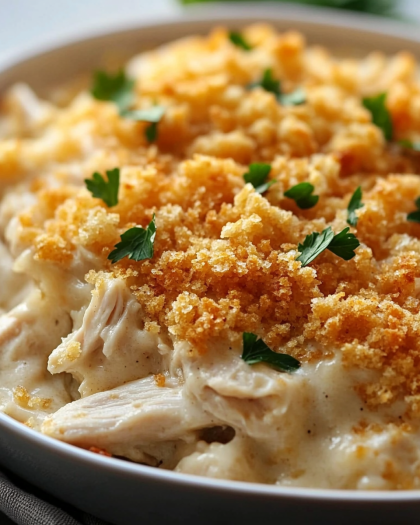 Creamy Chicken Casserole with Crunchy Cracker Topping: The Ultimate Comfort Food