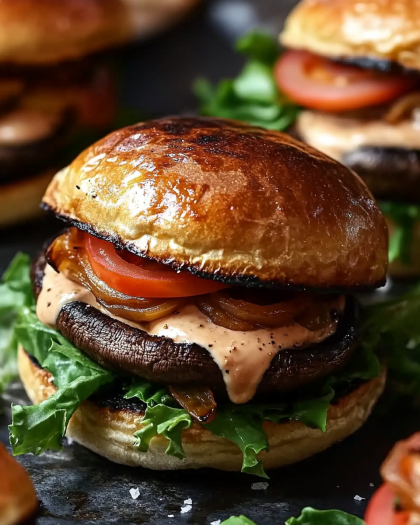 Savory Mushroom Burger Recipe: Garlic Butter, Swiss Cheese, and Pink Sauce Perfection