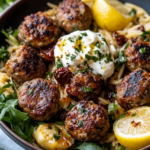 Lemon Herb Meatballs with Orzo and Whipped Feta: A Mediterranean-Inspired Comfort Dish