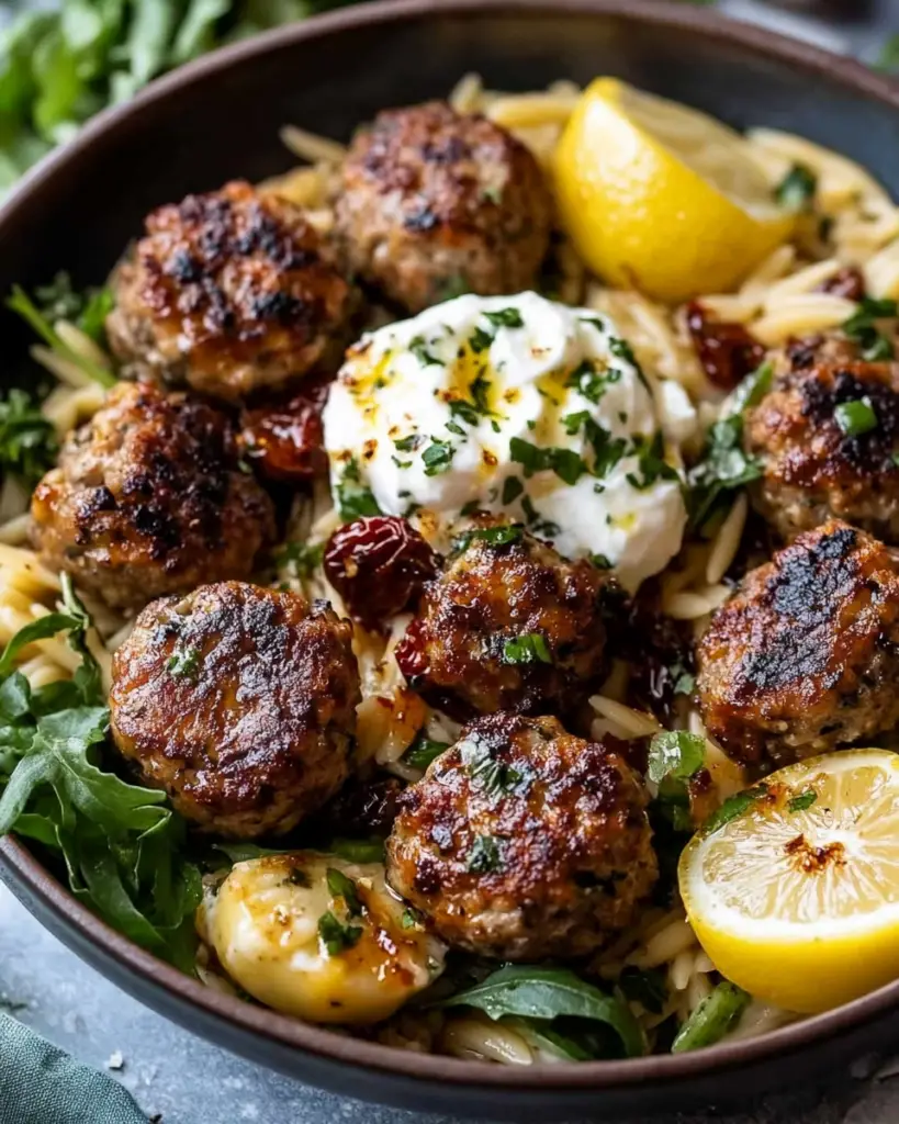 Lemon Herb Meatballs with Orzo and Whipped Feta: A Mediterranean-Inspired Comfort Dish
