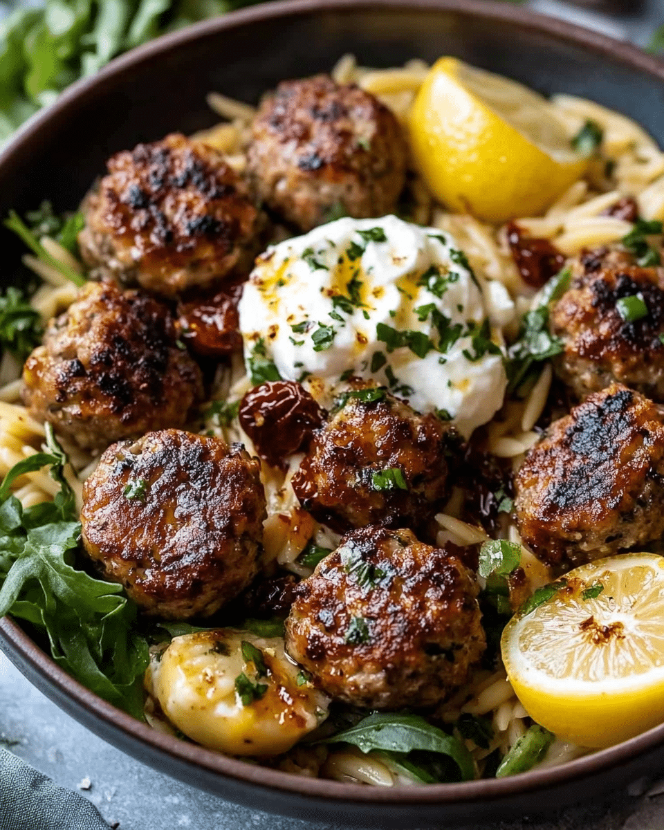 Lemon Herb Meatballs with Orzo and Whipped Feta: A Mediterranean-Inspired Comfort Dish