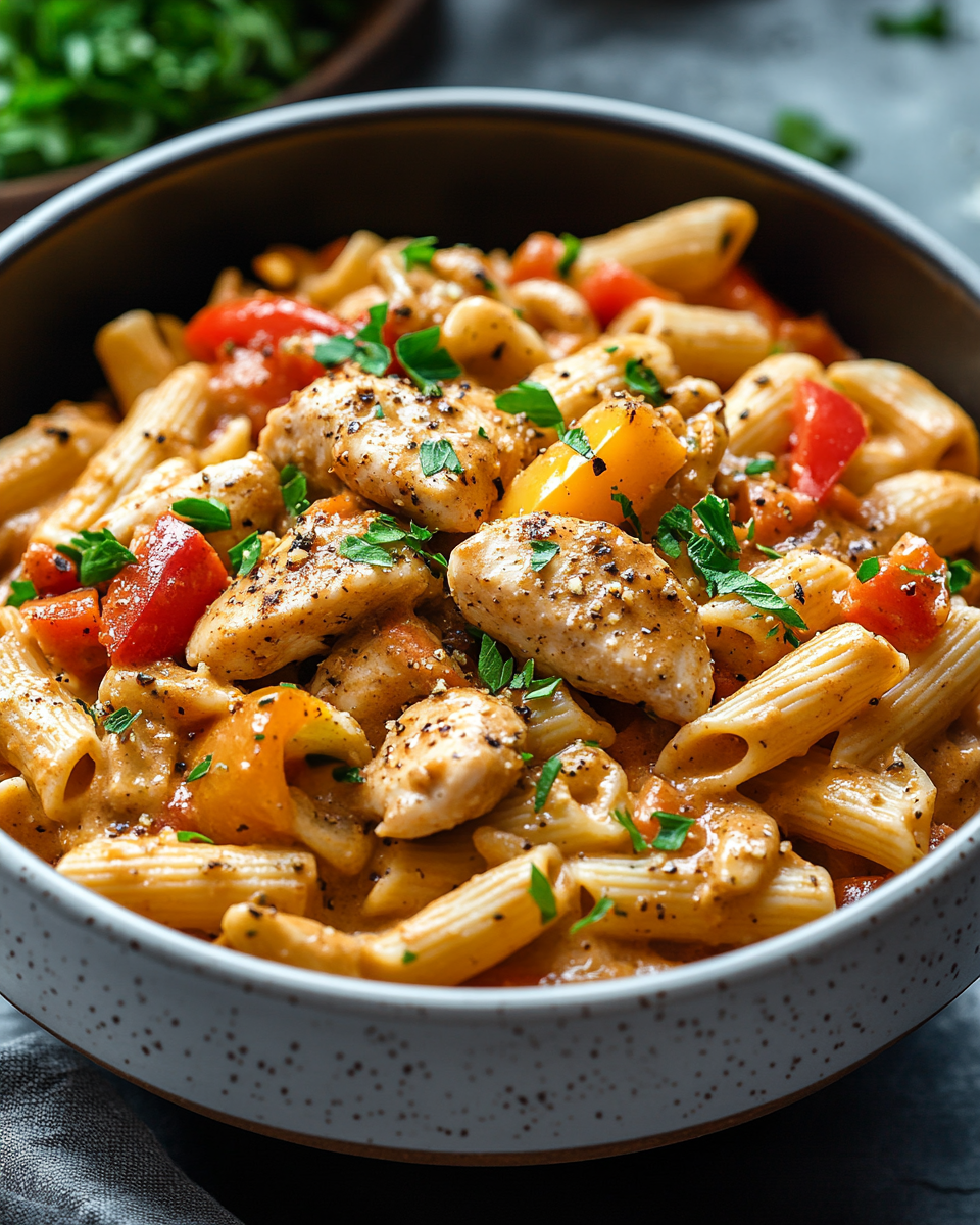 Creamy Chicken and Bell Pepper Pasta with Cashew Sauce – A Dairy-Free Comfort Meal