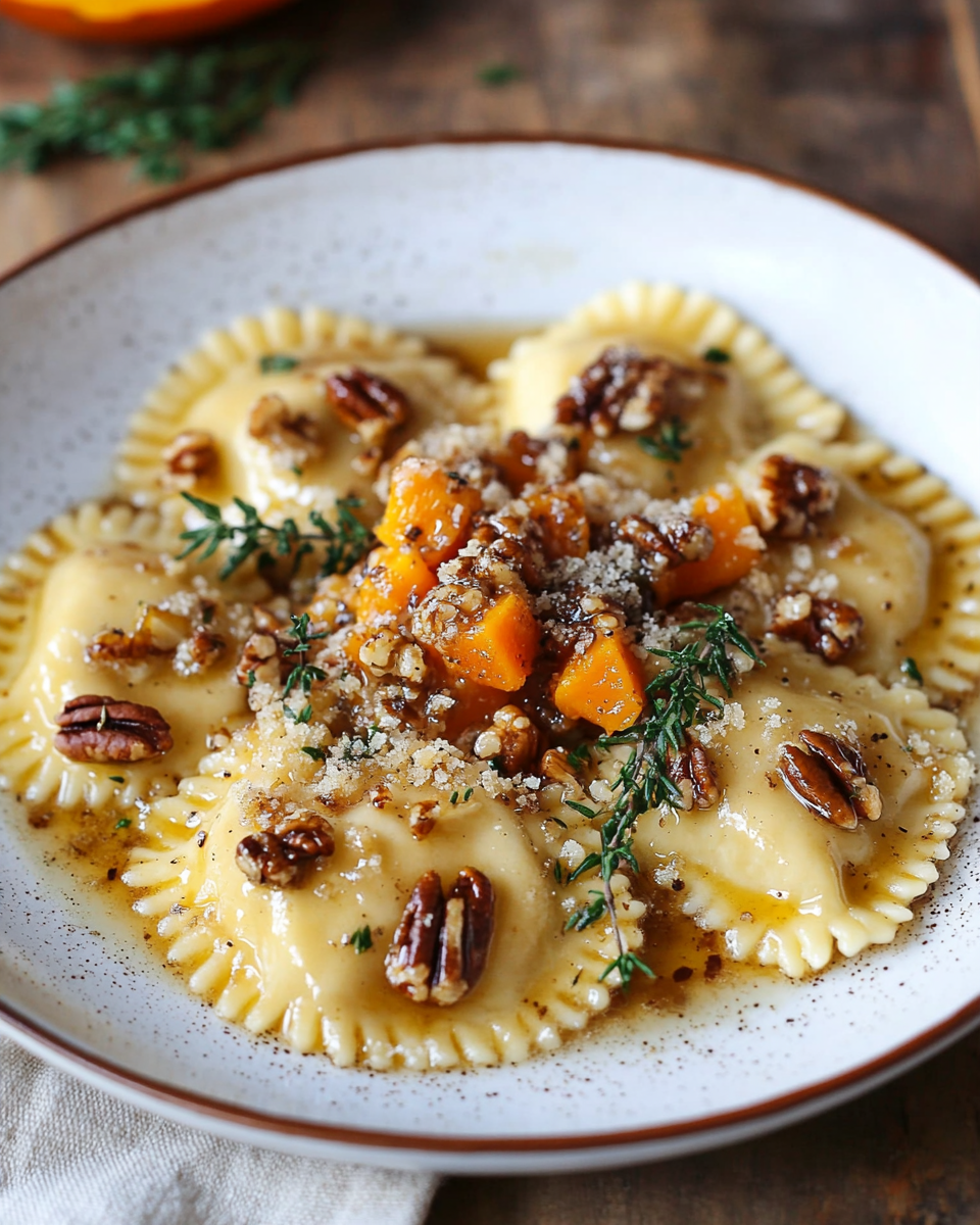 Homemade Butternut Squash Ravioli with Brown Butter Pecan Sauce – A Heartwarming Recipe for Fall
