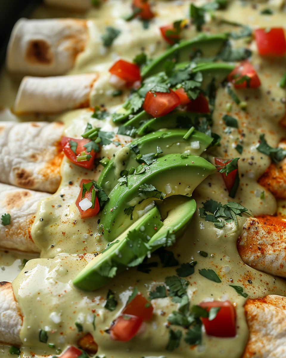 Avocado Cream and Chicken Suiza Enchiladas – A Flavorful Twist on a Classic