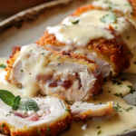 Air Fryer Chicken Cordon Bleu with Swiss Cheese Sauce – A Crispy, Cheesy Delight for Your Dinner Table