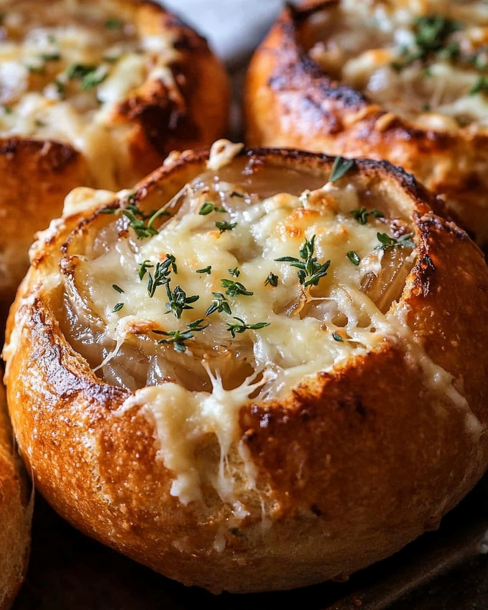 Creamy French Onion Soup in Sourdough Bread Bowls