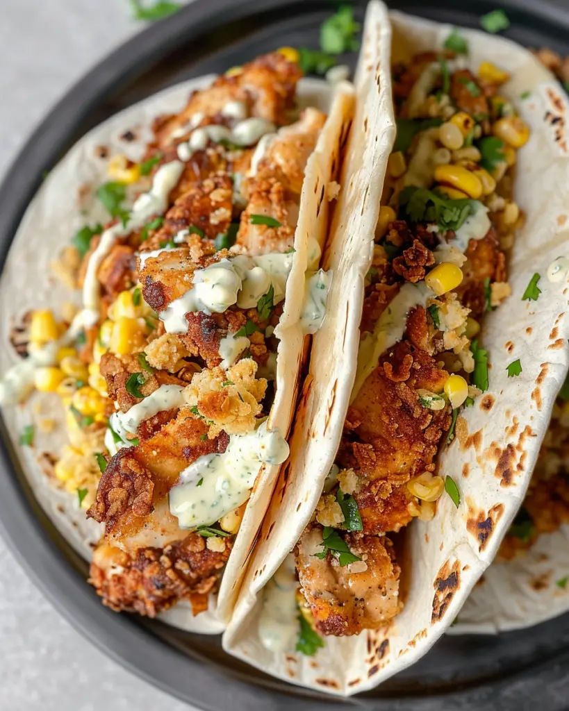 Golden Buttermilk Chicken Tacos with Charred Corn Elote: A Crispy, Creamy Street-Style Fiesta in Every Bite