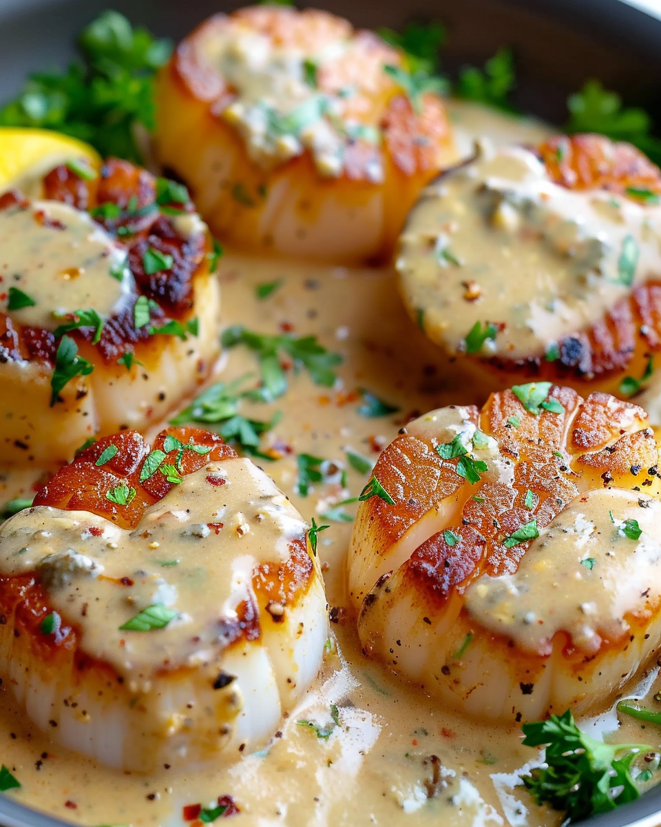 Cajun Seared Scallops: A Flavorful Delight with Creamy Mustard Sauce