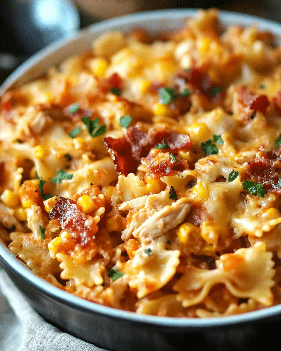 Cheesy BBQ Chicken Bacon Pasta Bake – Easy Comfort Food Casserole