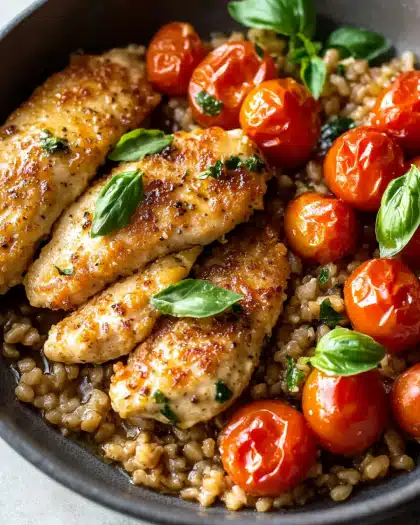 Crispy Chicken Cutlets with Burst Cherry Tomatoes and Herbed Farro — A Flavorful One-Skillet Dinner