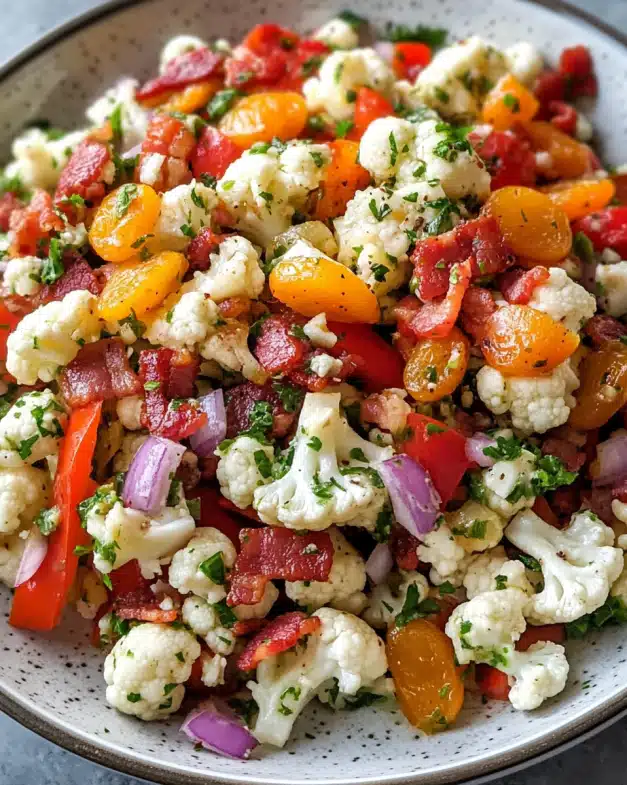 Crunchy Cauliflower Salad with Bacon and Sweet Garlic Dressing