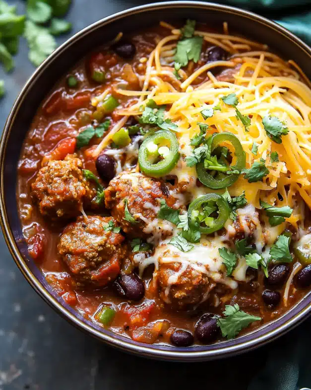 Cheesy Meatball Chili Spaghetti – A Flavorful One-Pot Meal