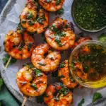 Grilled Harissa Shrimp Skewers with Fresh Basil Oil :A Taste of Summer