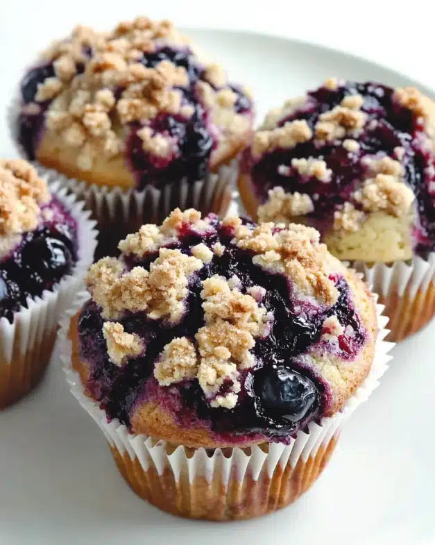 Bakery-Style Blueberry Muffins with Berry Swirl and Crumb Topping: A Deliciously Comforting Treat
