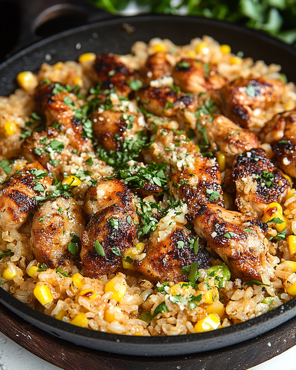 Chicken and Corn Skillet with Garlic Parmesan Rice: A Comfort Food Classic Done Right